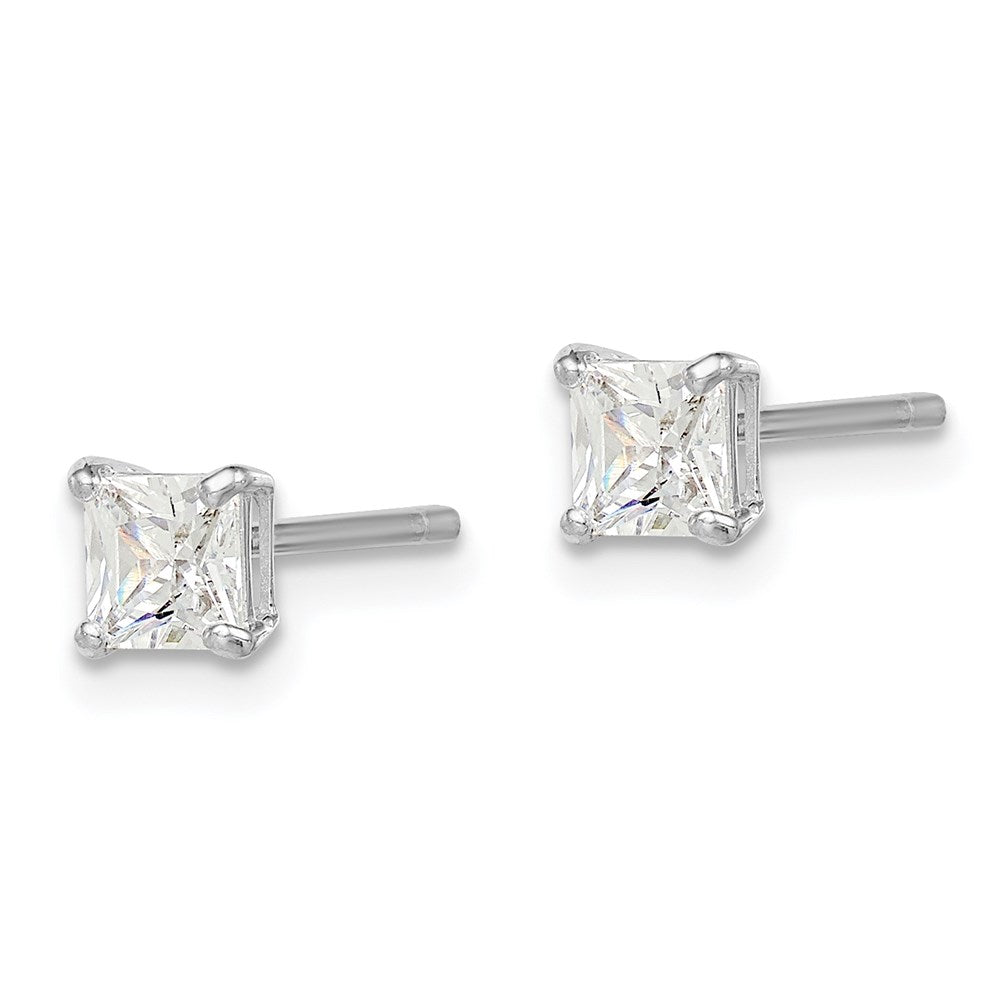 Sterling Silver Madi K Rhodium-Plated Polished 4mm Square Cz Children'S Stud Earrings