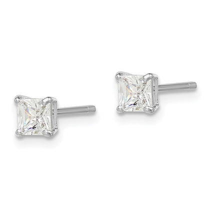 Sterling Silver Madi K Rhodium-Plated Polished 4mm Square Cz Children'S Stud Earrings