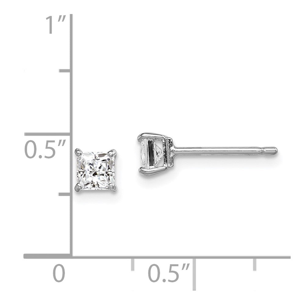 Sterling Silver Madi K Rhodium-Plated Polished 4mm Square Cz Children'S Stud Earrings