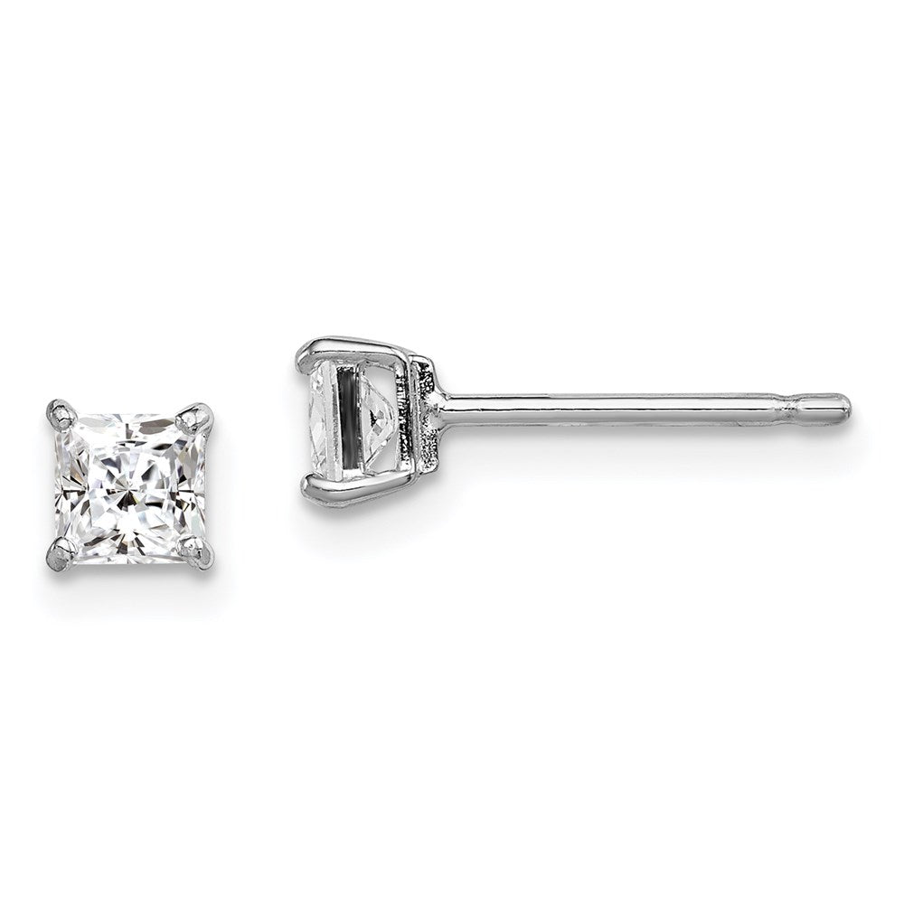 Sterling Silver Madi K Rhodium-Plated Polished 4mm Square Cz Children'S Stud Earrings