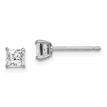 Sterling Silver Madi K Rhodium-Plated Polished 4mm Square Cz Children'S Stud Earrings