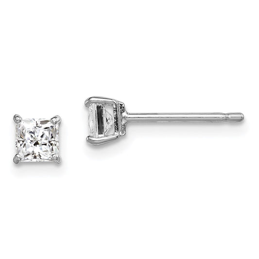 Sterling Silver Madi K Rhodium-Plated Polished 4mm Square Cz Children'S Stud Earrings