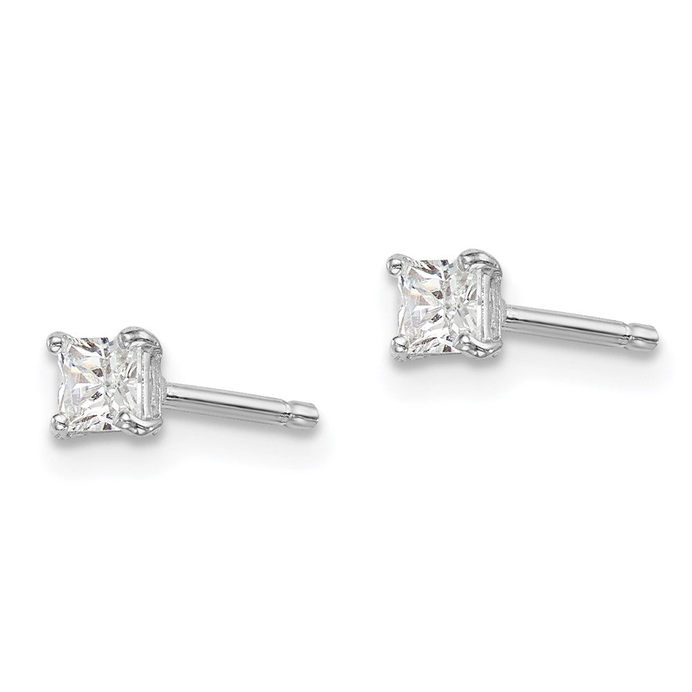 Sterling Silver Madi K Rhodium-Plated Polished 3mm Square Cz Children'S Stud Earrings