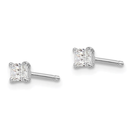 Sterling Silver Madi K Rhodium-Plated Polished 3mm Square Cz Children'S Stud Earrings