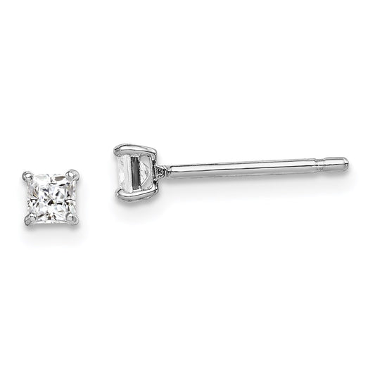 Sterling Silver Madi K Rhodium-Plated Polished 3mm Square Cz Children'S Stud Earrings