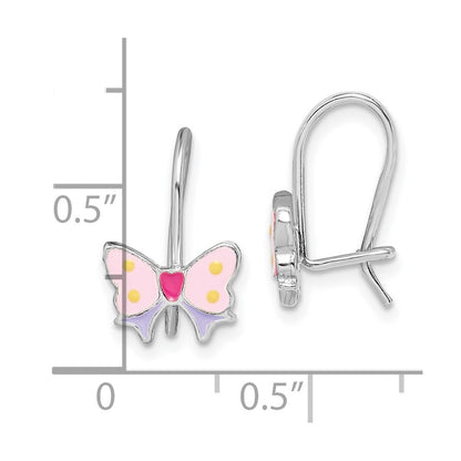 Sterling Silver Madi K Rhodium-Plated Polished Multi-Color Enameled Butterfly Children'S Dangle Earrings