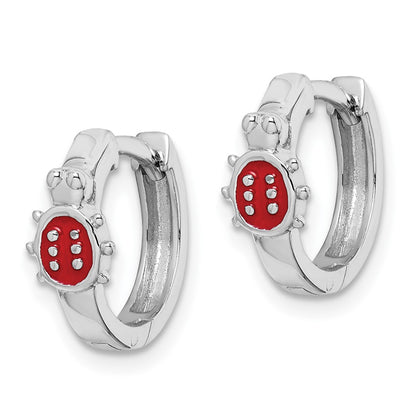 Sterling Silver Madi K Rhodium-Plated Polished Red Enameled Ladybug Round Hoop Earrings