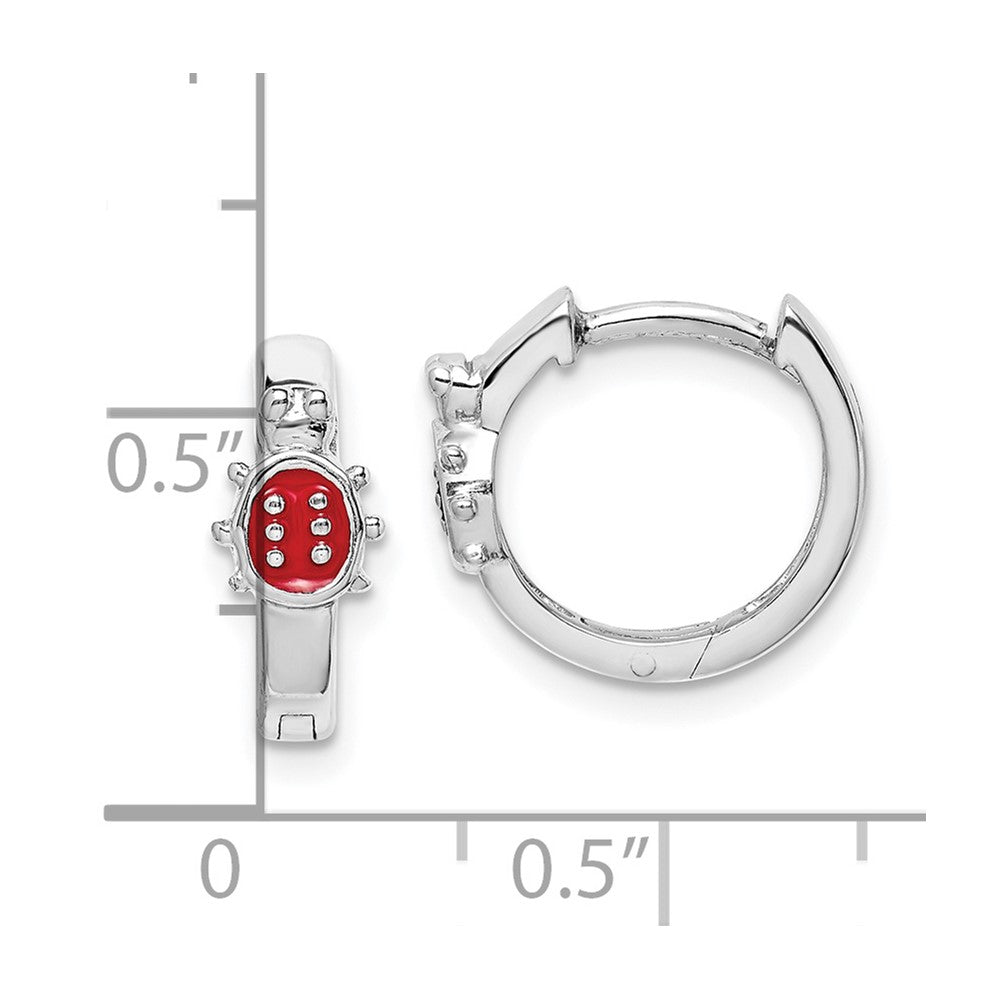 Sterling Silver Madi K Rhodium-Plated Polished Red Enameled Ladybug Round Hoop Earrings