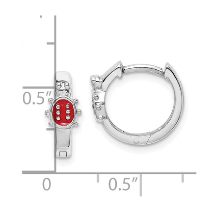 Sterling Silver Madi K Rhodium-Plated Polished Red Enameled Ladybug Round Hoop Earrings