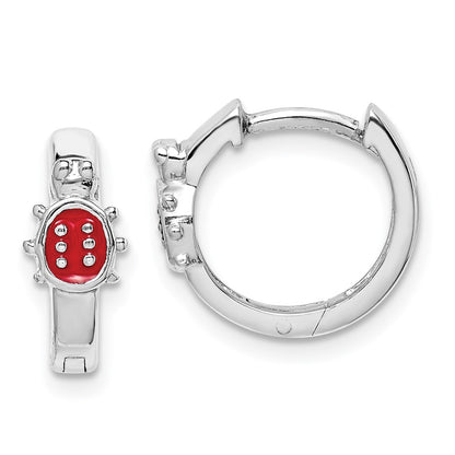 Sterling Silver Madi K Rhodium-Plated Polished Red Enameled Ladybug Round Hoop Earrings