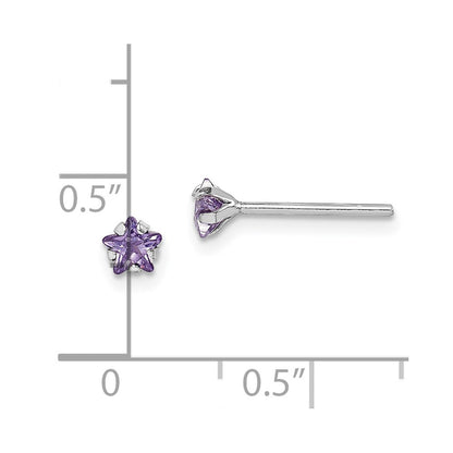 Sterling Silver Madi K Rh-Plated Purple Cz Star Children'S Stud Earrings