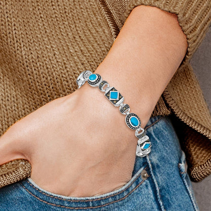 7 Inch Sterling Silver Rhodium-Plated Synth Turquoise And Marcasite Bracelet
