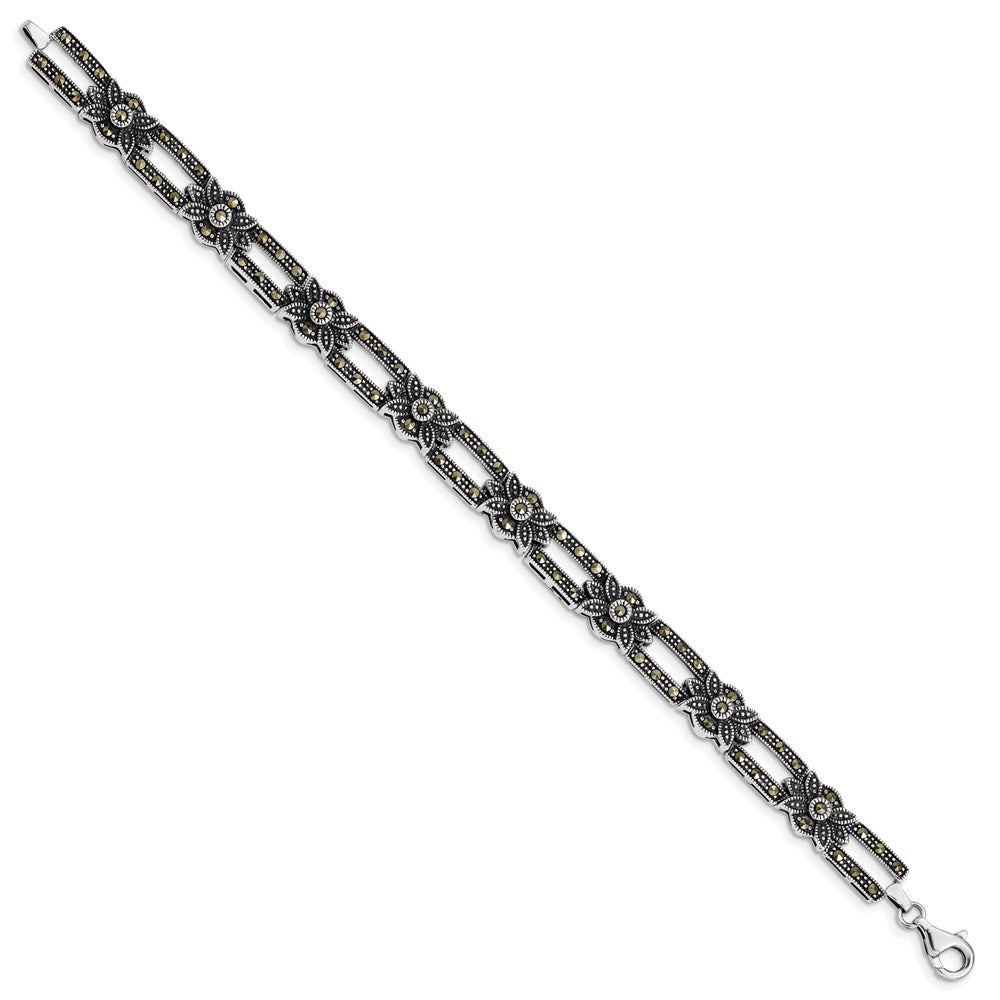 7.5 Inch Sterling Silver Rhodium-Plated Marcasite Bracelet