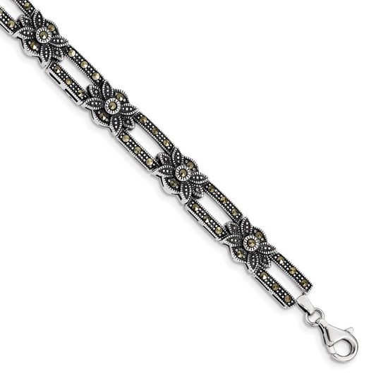 7.5 Inch Sterling Silver Rhodium-Plated Marcasite Bracelet