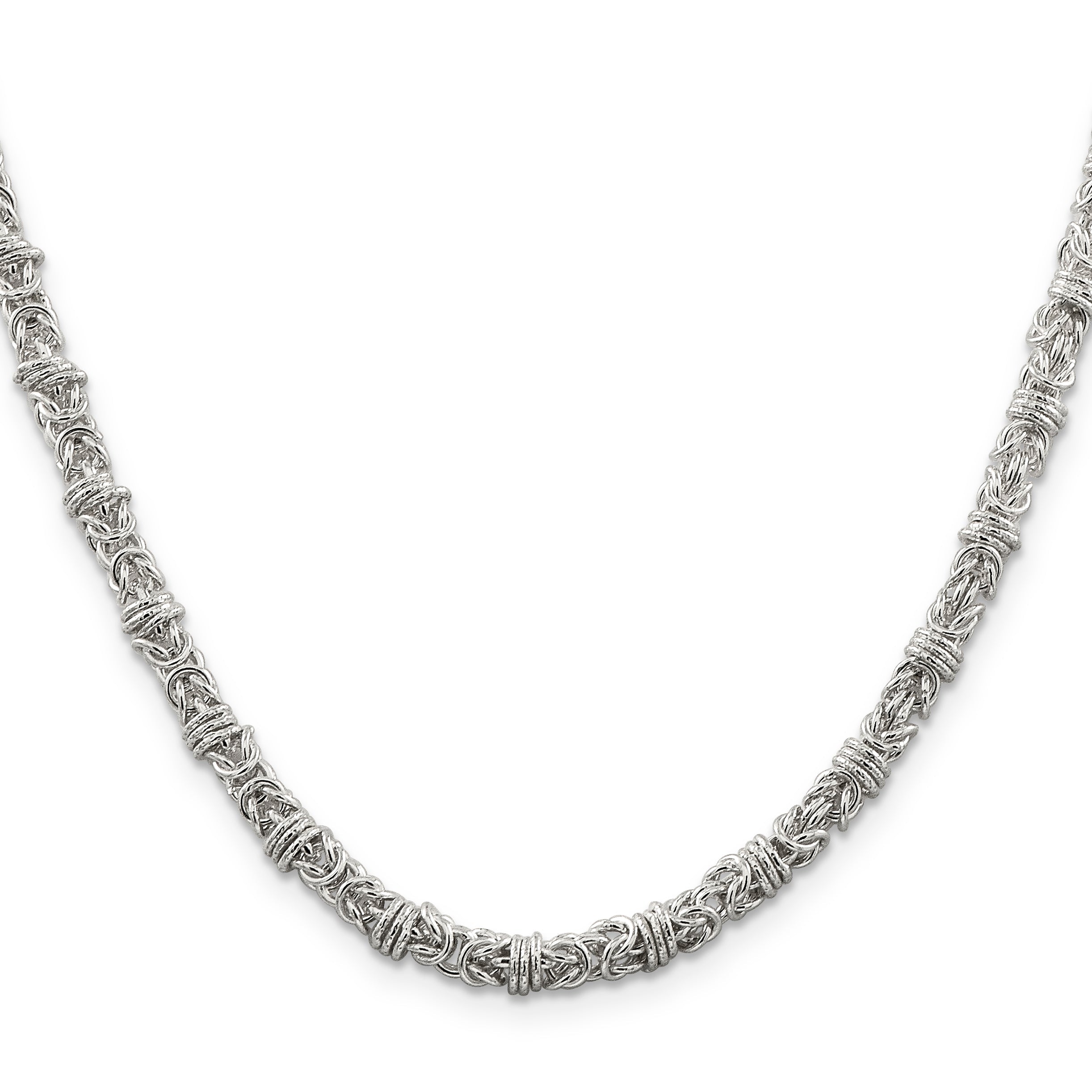 24 Inch Sterling Silver 4mm Fancy Byzantine Chain Necklace