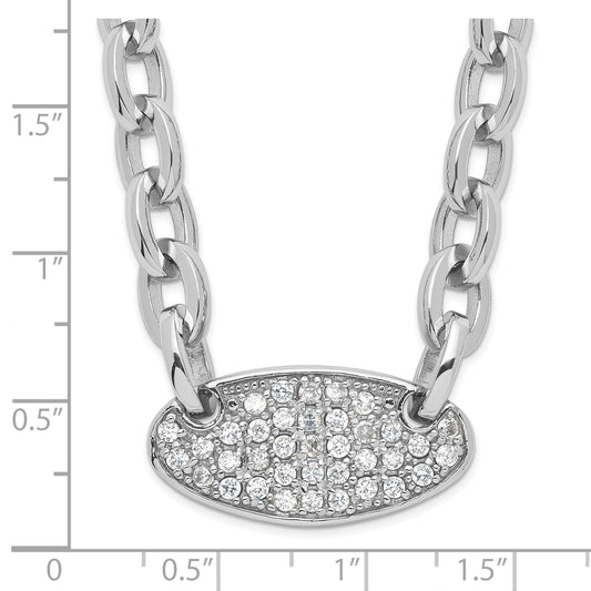 Sterling Silver Oval Link W/ Cz Necklace