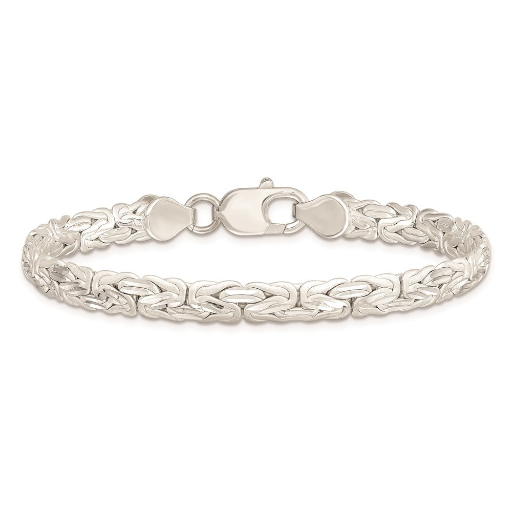 8 Inch Sterling Silver Polished Back/Satin D/C Front Fancy Byzantine Bracelet