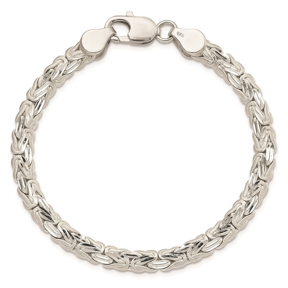 8 Inch Sterling Silver Polished Back/Satin D/C Front Fancy Byzantine Bracelet