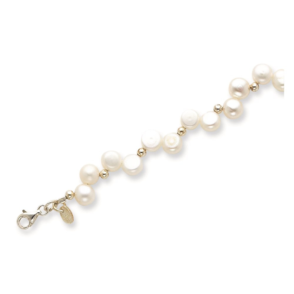 7.5 Inch Sterling Silver Fw Cultured Button Pearl 7.5In Bracelet