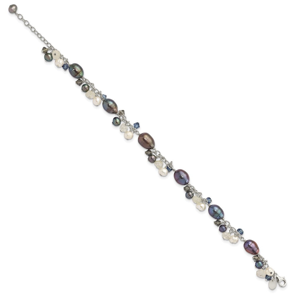 8 Inch Sterling Silver Crystal /Fw Cultured Pearl Bracelet