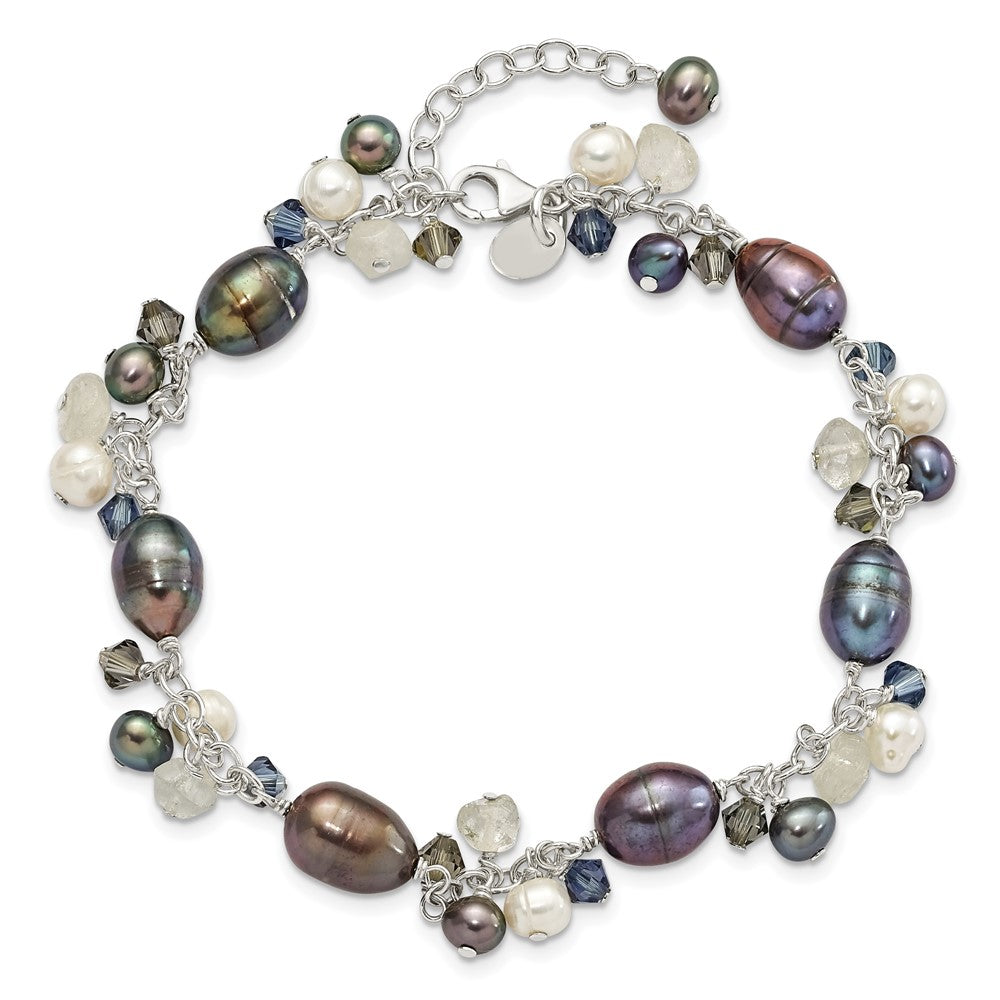 8 Inch Sterling Silver Crystal /Fw Cultured Pearl Bracelet