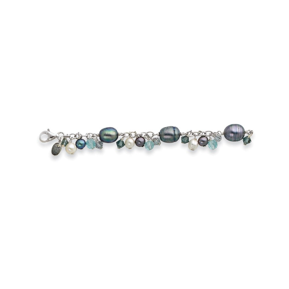 8 Inch Sterling Silver Crystal /Fw Cultured Pearl Bracelet
