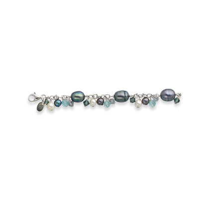 8 Inch Sterling Silver Crystal /Fw Cultured Pearl Bracelet