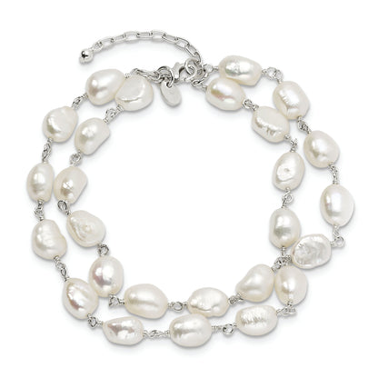 8.5 Inch Sterling Silver 2-Strand White Baroque Fw Cultured Pearl 8.5In Bracelet