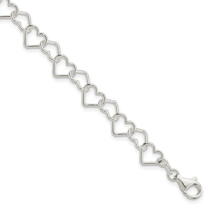 7.5 Inch Sterling Silver 7.5Inch Polished Fancy Heart Link Bracelet