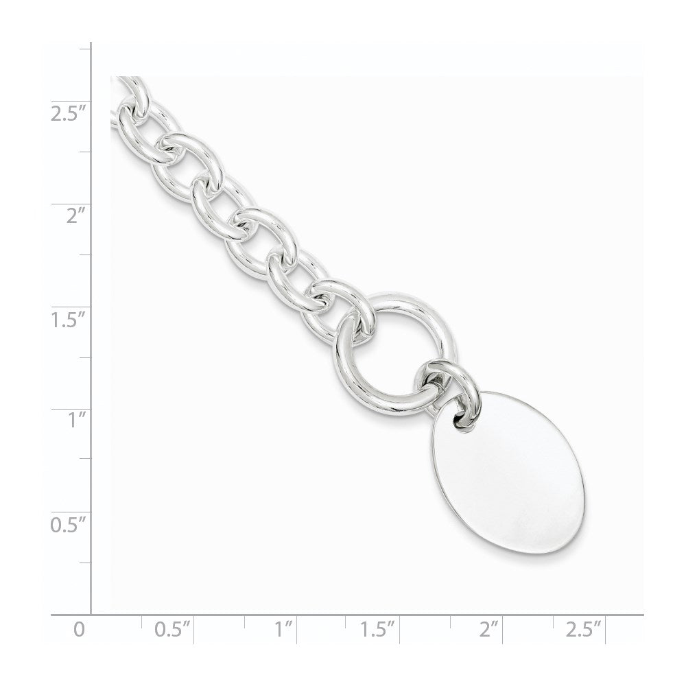 7.5 Inch Sterling Silver Engraveable Oval Disc On Fancy Link Bracelet