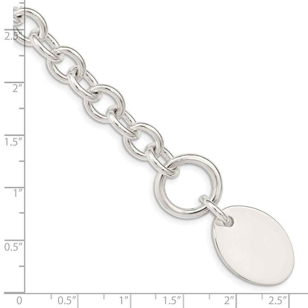 7.5 Inch Sterling Silver Engraveable Oval Disc On Fancy Link Bracelet