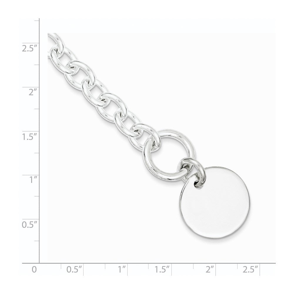 7.5 Inch Sterling Silver Engraveable Circular Disc On Fancy Link Bracelet