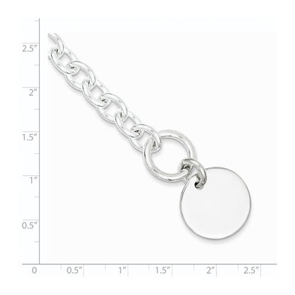 7.5 Inch Sterling Silver Engraveable Circular Disc On Fancy Link Bracelet
