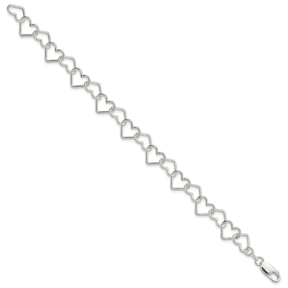 7 Inch Sterling Silver Polished Fancy Large Heart Link Bracelet