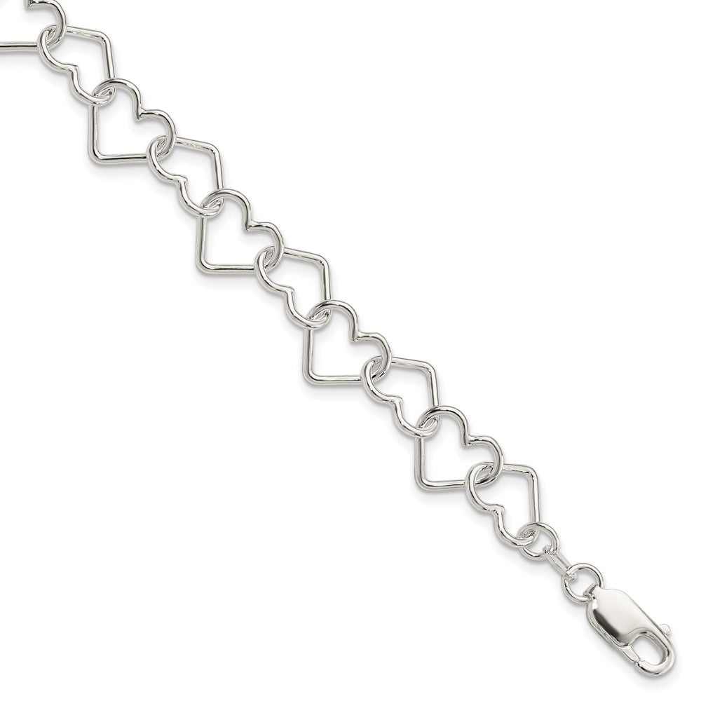 7 Inch Sterling Silver Polished Fancy Large Heart Link Bracelet