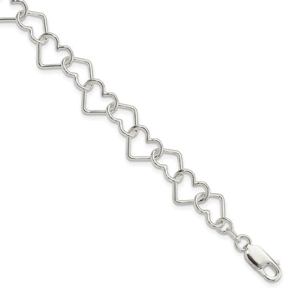 8 Inch Sterling Silver 8Inch Polished Fancy Large Heart Link Bracelet