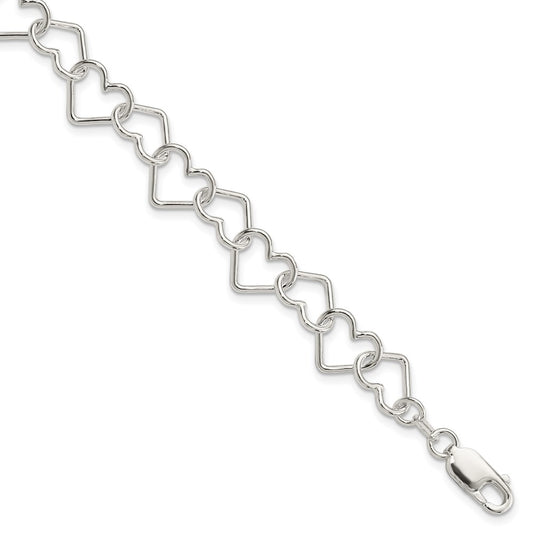 8 Inch Sterling Silver 8Inch Polished Fancy Large Heart Link Bracelet