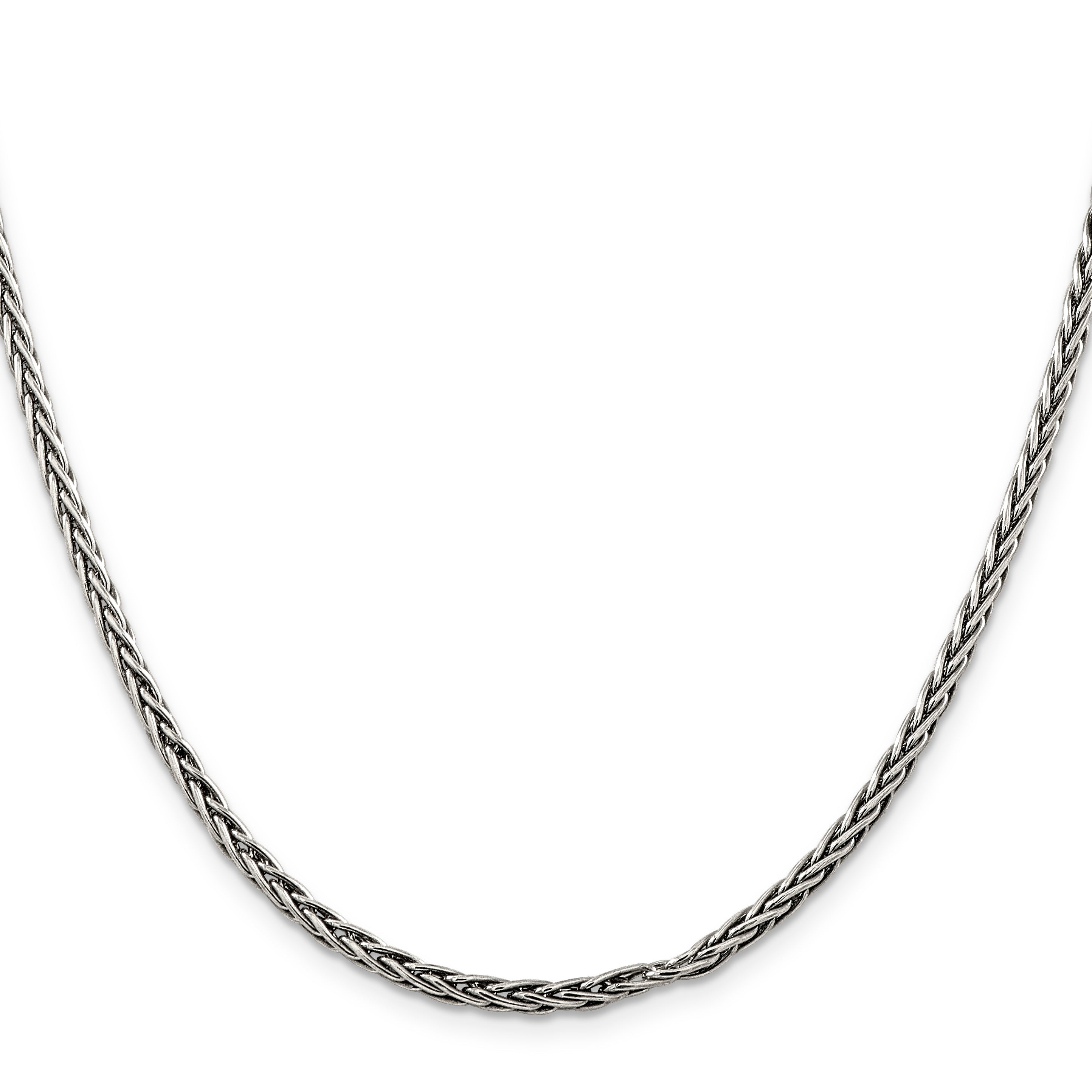 18 Inch Sterling Silver Antiqued 3.25mm Solid Square Spiga Chain Necklace