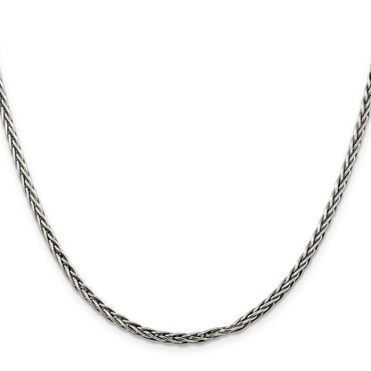 22 Inch Sterling Silver Antiqued 3.25mm Solid Square Spiga Chain Necklace
