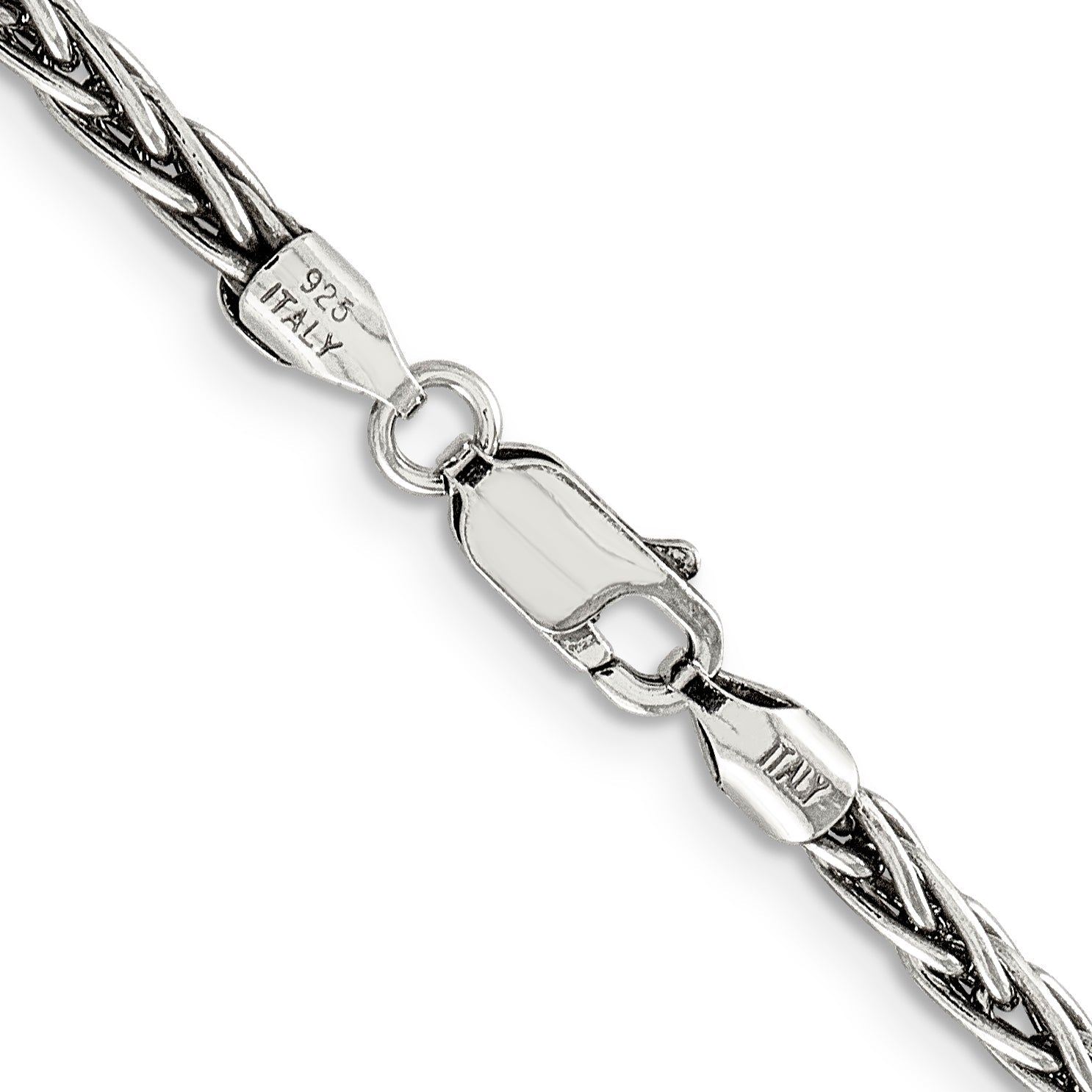 26 Inch Sterling Silver Antiqued 3.25mm Solid Square Spiga Chain Necklace