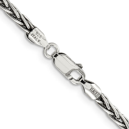 24 Inch Sterling Silver Antiqued 3.25mm Solid Square Spiga Chain Necklace