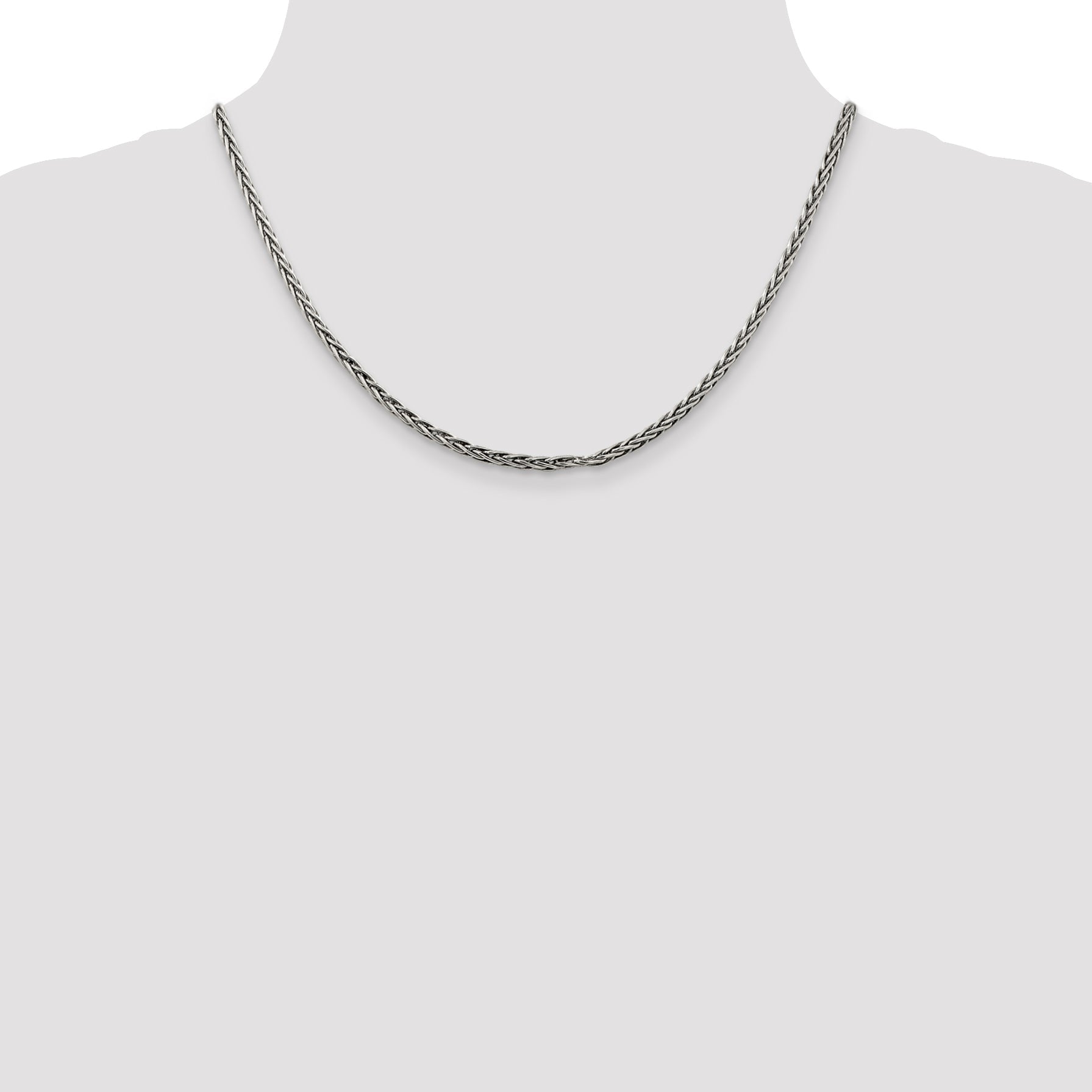 18 Inch Sterling Silver Antiqued 3.25mm Solid Square Spiga Chain Necklace