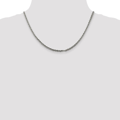 18 Inch Sterling Silver Antiqued 3.25mm Solid Square Spiga Chain Necklace