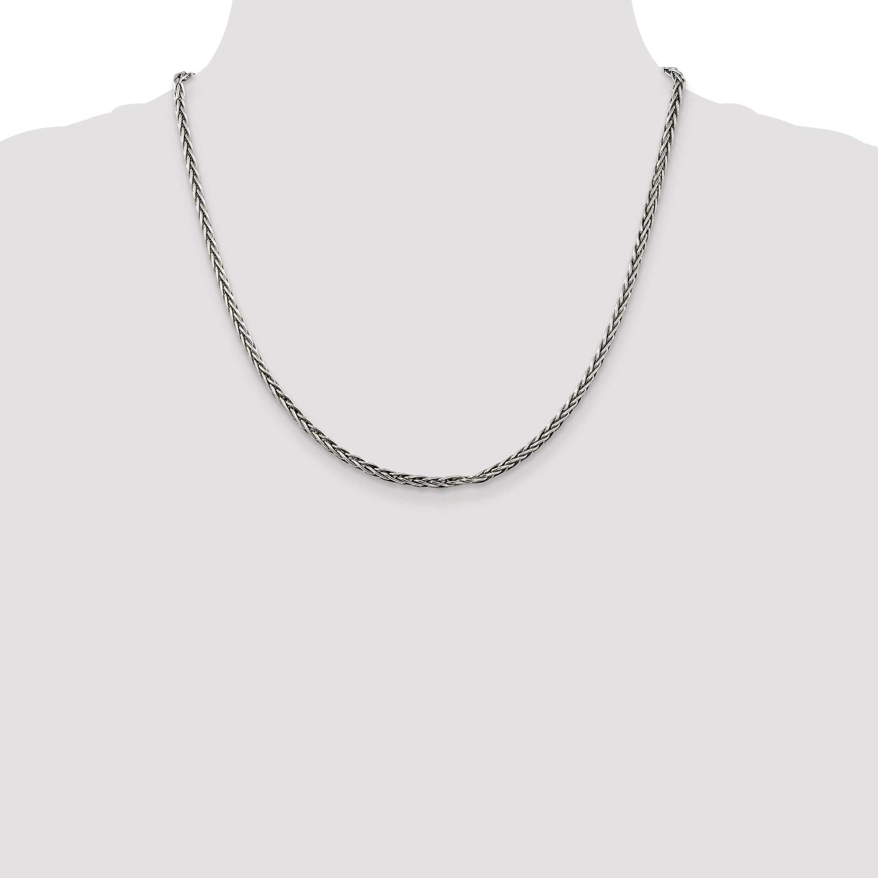 20 Inch Sterling Silver Antiqued 3.25mm Solid Square Spiga Chain Necklace
