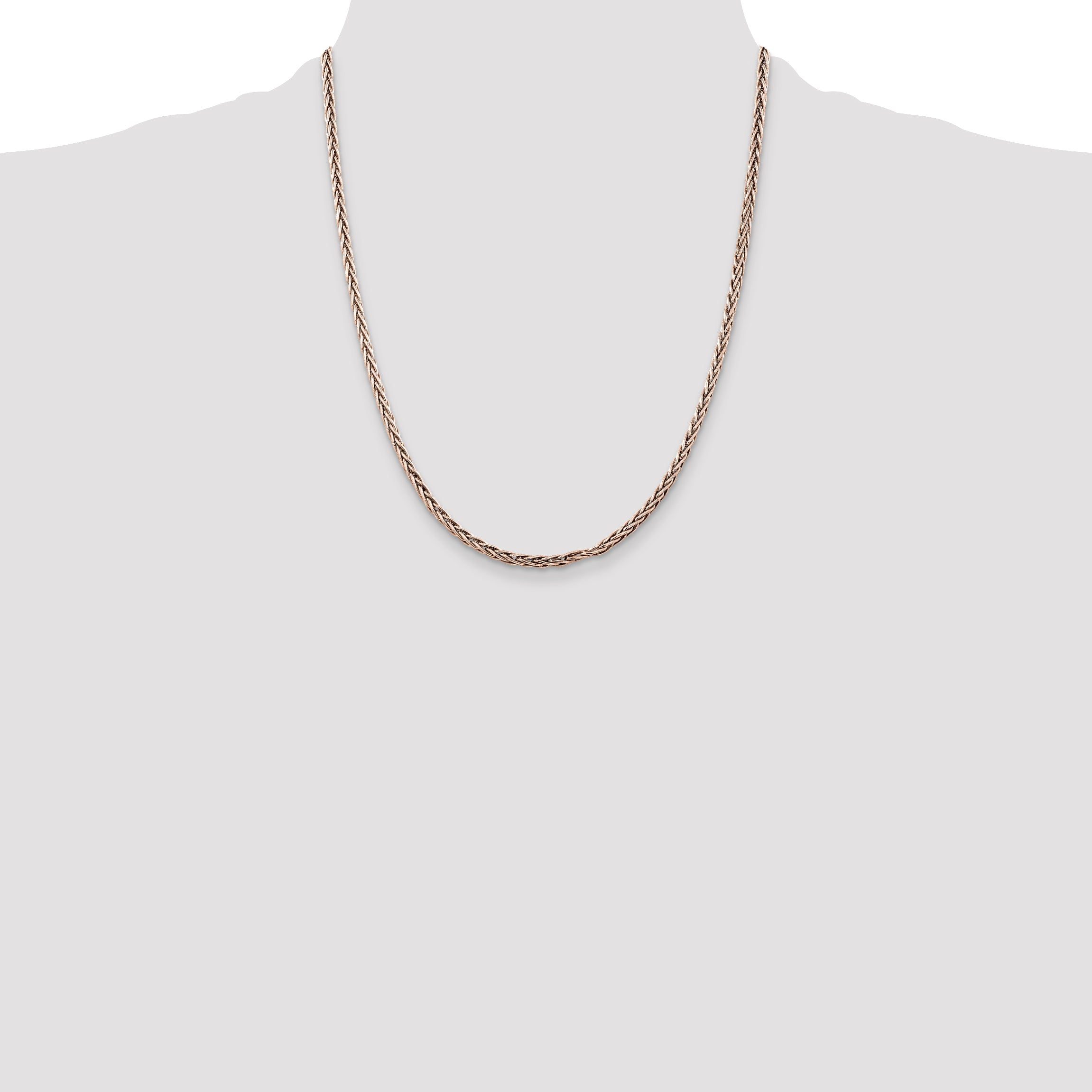 22 Inch Sterling Silver Antiqued 3.25mm Solid Square Spiga Chain Necklace
