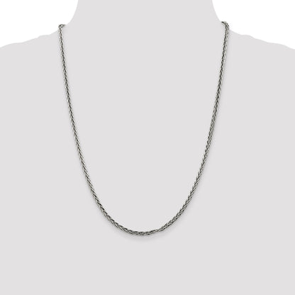 24 Inch Sterling Silver Antiqued 3.25mm Solid Square Spiga Chain Necklace