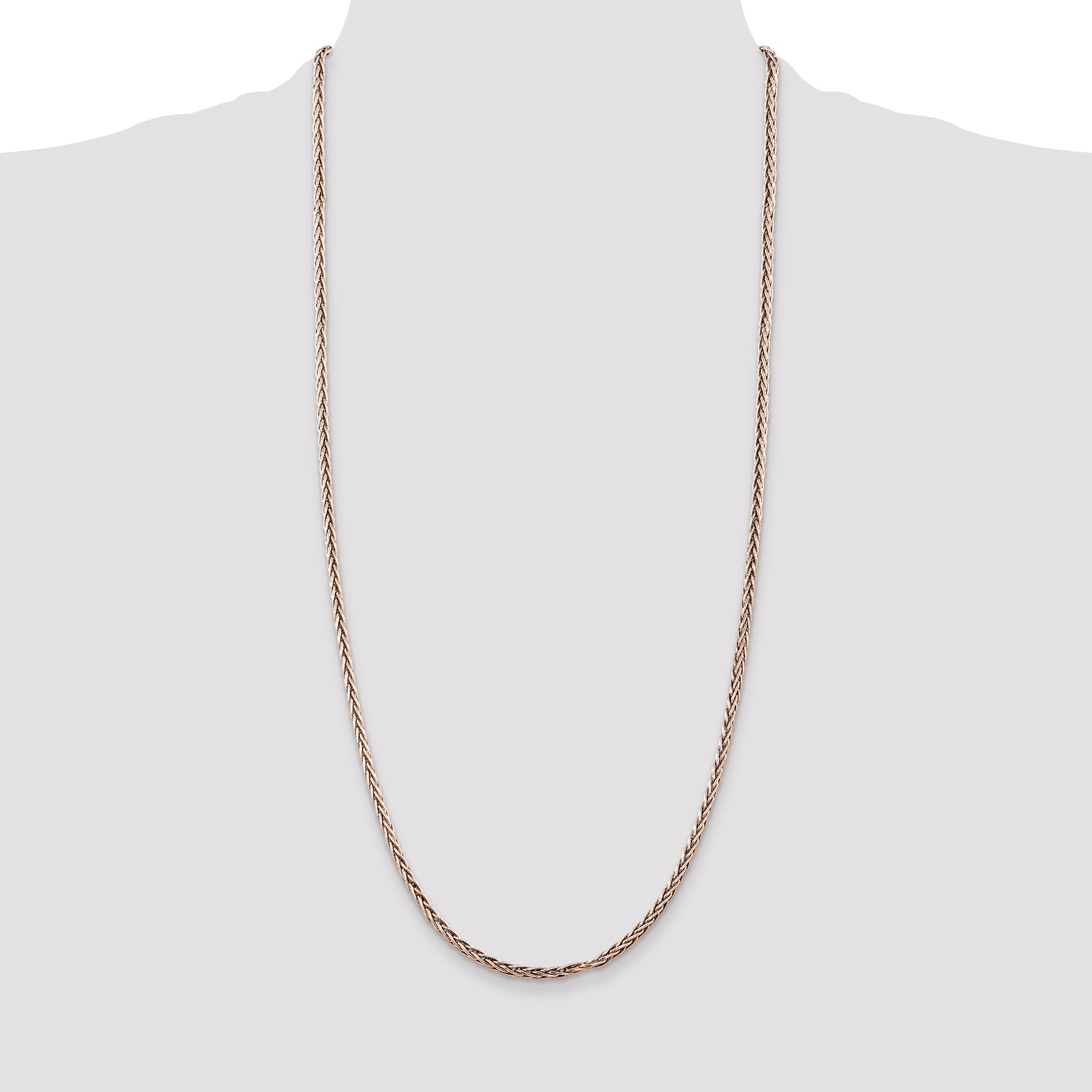 30 Inch Sterling Silver Antiqued 3.25mm Solid Square Spiga Chain Necklace