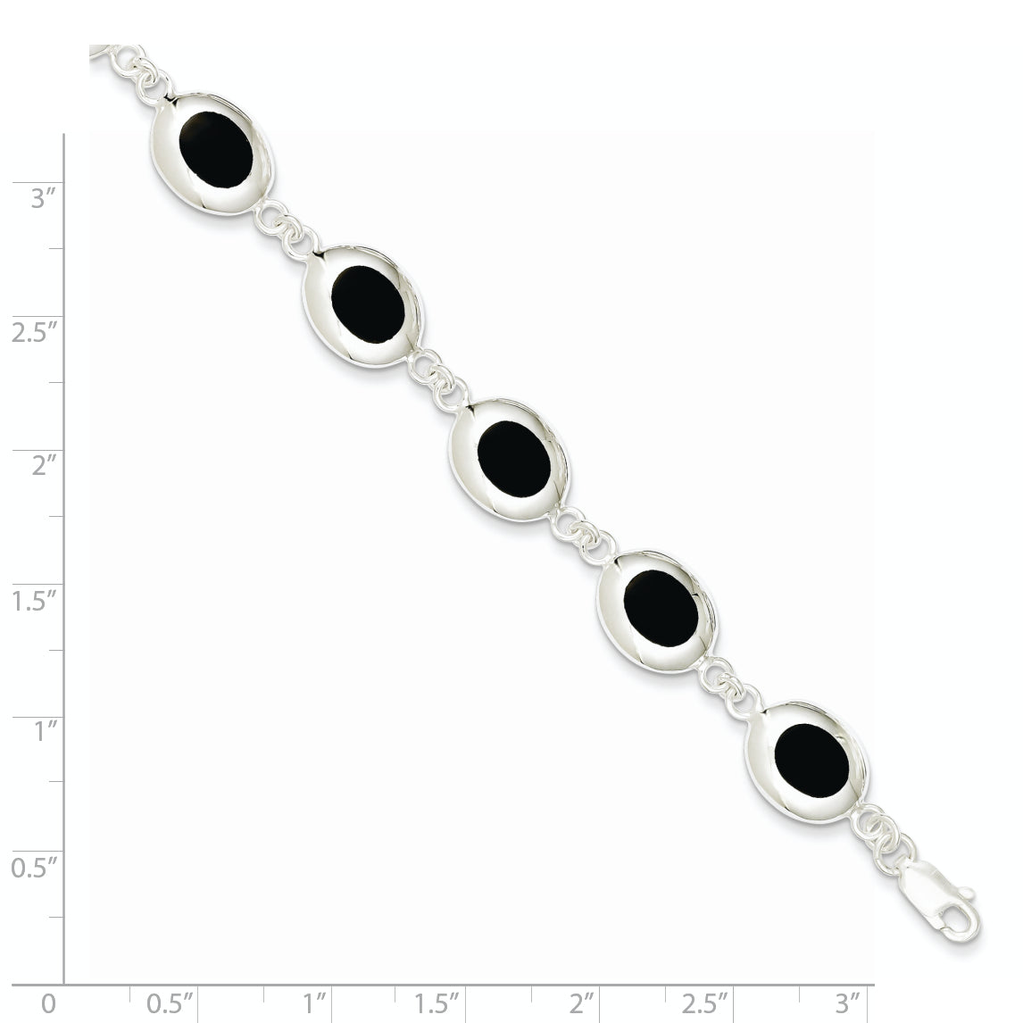 7 Inch Sterling Silver Rhodium-Plated Fancy Polished Onyx Bracelet