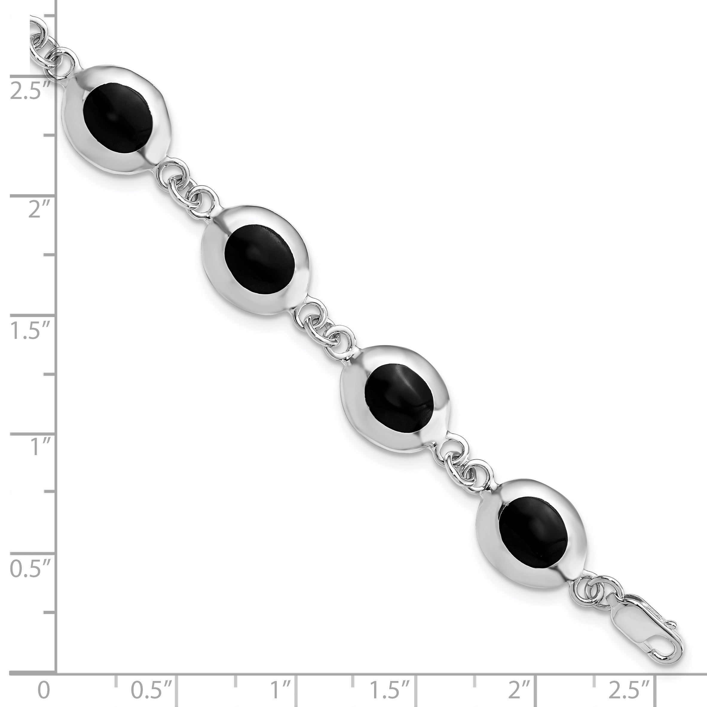 7 Inch Sterling Silver Rhodium-Plated Fancy Polished Onyx Bracelet