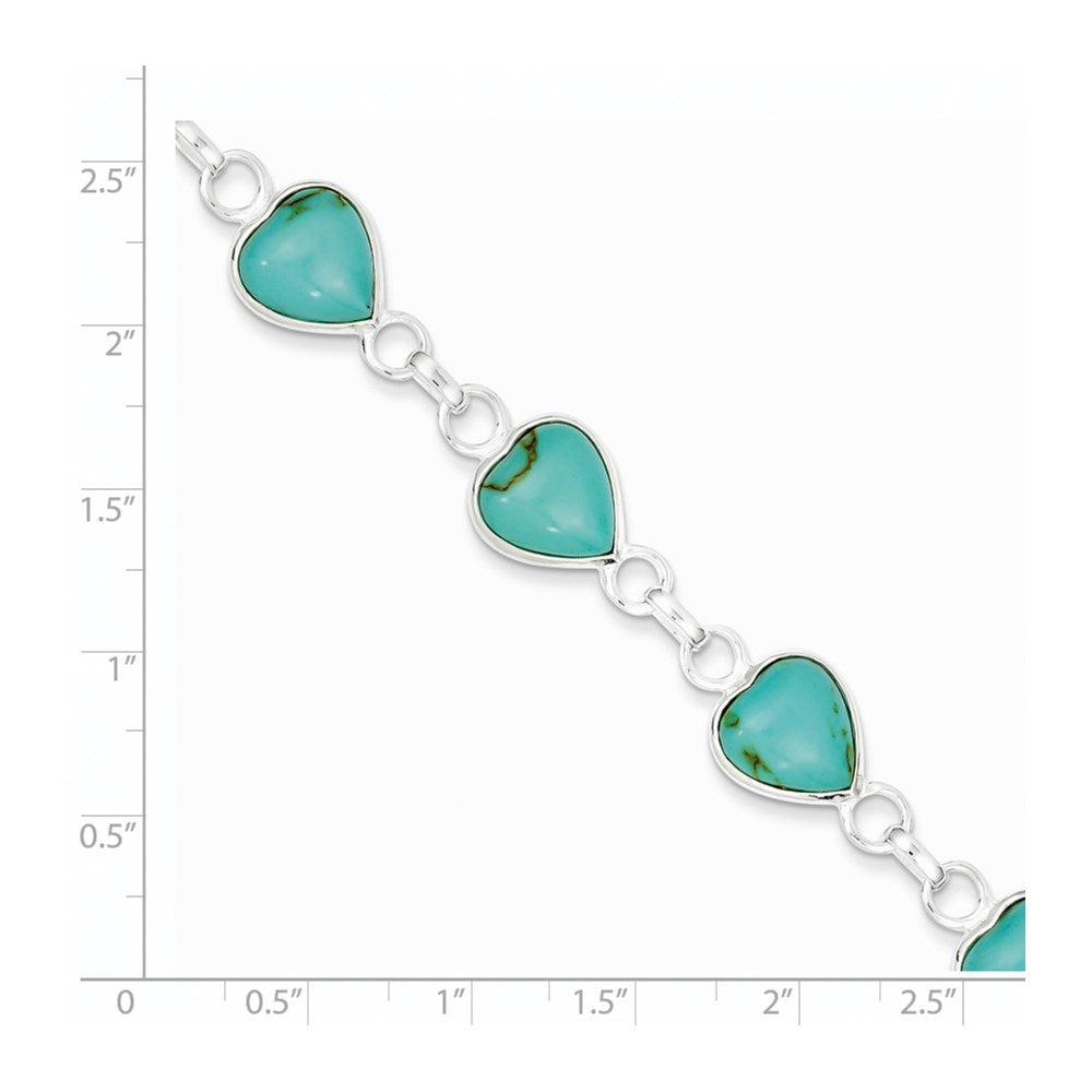 7 Inch Sterling Silver Rhodium-Plated Heart-Shaped Turquoise Bracelet